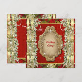 エレガントなクリスマス「ホリデーパーティー」ゴールドカスタム 招待状 (正面/裏面)