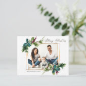 エレガントなクリスマス ホーリー パイン フレーム フォト グリーティング ポストカード (スタンド正面)