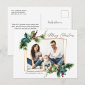 エレガントなクリスマス ホーリー パイン フレーム フォト グリーティング ポストカード (正面/裏面)