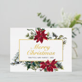 エレガントなクリスマス ポインセチア ゴールド 箔シーズンカード (立ち正面)