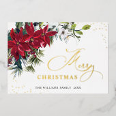 エレガントなクリスマス ポインセチア ゴールド 箔シーズンカード (正面)