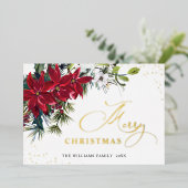 エレガントなクリスマス ポインセチア ゴールド 箔シーズンカード (立ち正面)