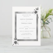 エレガントなクリスマス ローズ ホワイト ゴールド クリスマス ウェディング 招待状 (スタンド正面)