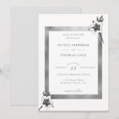 エレガントなクリスマス ローズ ホワイト ゴールド クリスマス ウェディング 招待状 (正面/裏面)