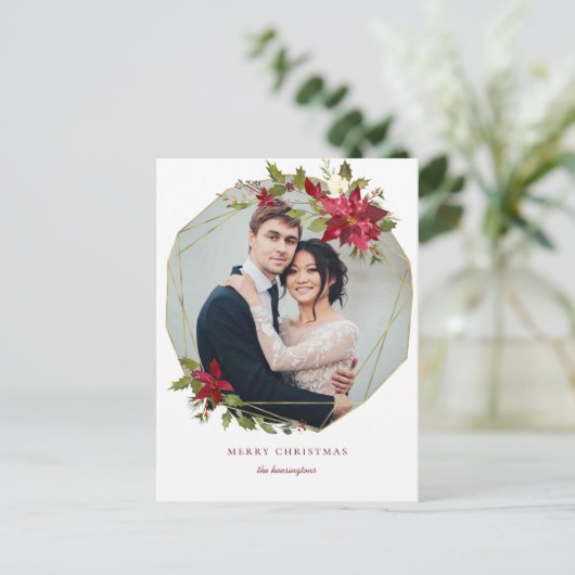 エレガントなクリスマス　幾何学的なリース　ホリデー　写真 シーズンポストカード (スタンド正面)