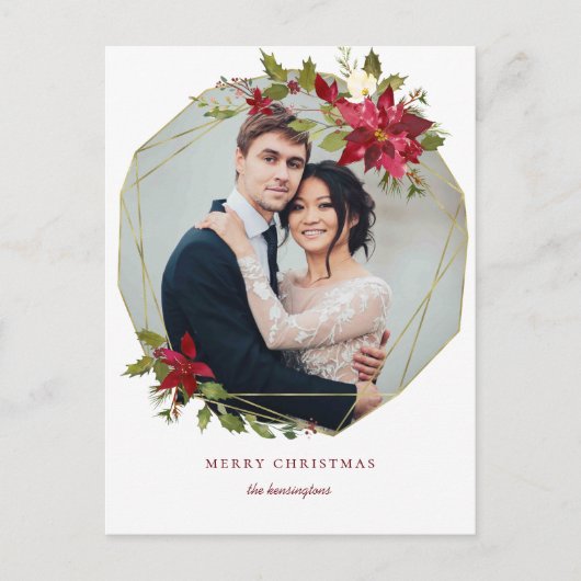 エレガントなクリスマス　幾何学的なリース　ホリデー　写真 シーズンポストカード (正面)