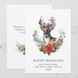 エレガントなクリスマス　鹿　ポインセチア　グリーティング シーズンカード
