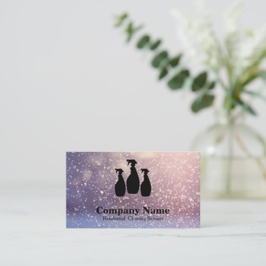 エレガントなクリーニングサービスグリッターの《写真》ぼけ味 名刺 (スタンド正面)