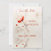 エレガントなクリームと赤いポピーのウェディング セーブザデート (正面)