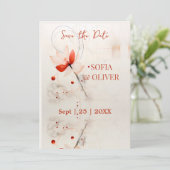 エレガントなクリームと赤いポピーのウェディング セーブザデート (スタンド正面)