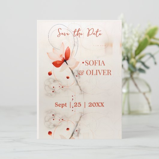 エレガントなクリームと赤いポピーのウェディング セーブザデート (スタンド正面)