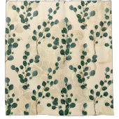 エレガントなクリームゴールドのユーカリグリーン シャワーカーテン (正面)