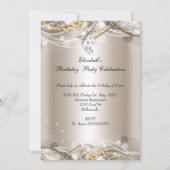 エレガントなクリームゴールドダイヤモンドジュエルパーティーロング 招待状 (裏面)