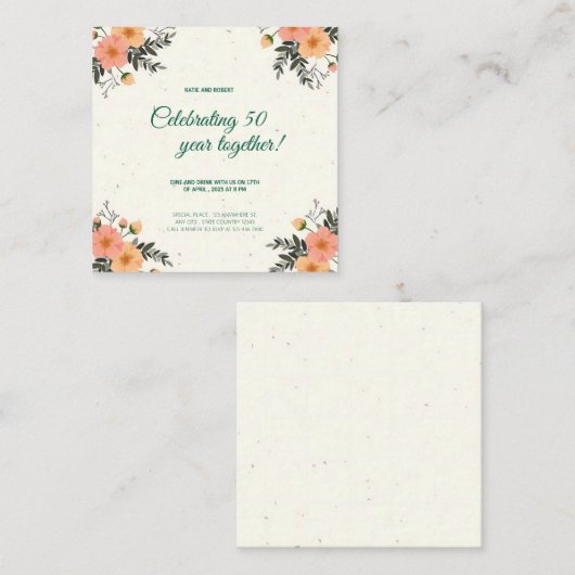 エレガントなクリームフラワー50周年招待状 エンクロージャーカード (正面/裏面)