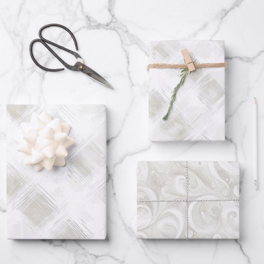 エレガントなクリームホワイトのストライプのウェディング ラッピングペーパーシート (正面)