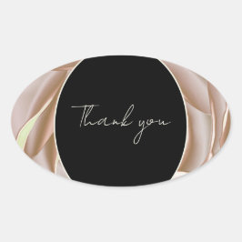 エレガントなクリームローズの花の「ありがとう」ステッカー 楕円形シール