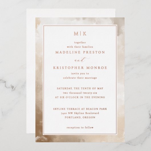 エレガントなクリーム大理石の結婚式招待状 箔招待状 (正面/裏面)