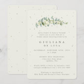 エレガントなクリーム色のスノーベリー+ユーカリのブライダルシャワー 招待状 (正面/裏面)