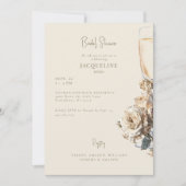 エレガントなクリーム色のドライローズ シャンパン ブライダルシャワー 招待状 (正面)