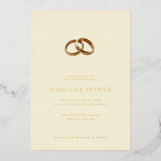 エレガントなクリーム色の結婚指輪 箔招待状 (正面)