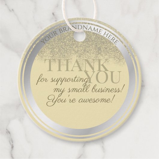 エレガントなクリーム シルバー グレー グリッター レイン エレガント フェイバータグ (正面)