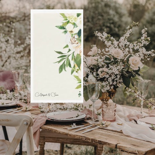 エレガントなクリーム フローラル スクリプト ネーム ウェディング