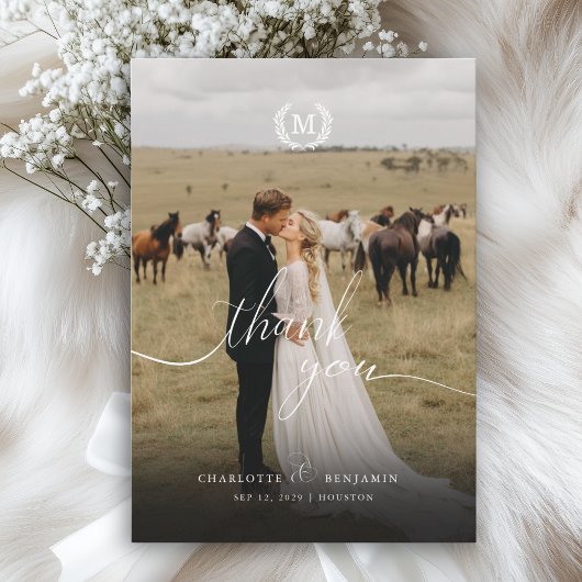 エレガントなクレストモノグラム2枚の写真 サンキューカード