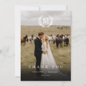 エレガントなクレストモノグラム2枚写真サンクスカード サンキューカード (正面)