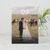エレガントなクレストモノグラム2枚写真サンクスカード サンキューカード (スタンド正面)