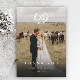 エレガントなクレストモノグラム 2 フォト サンクスカード サンキューカード