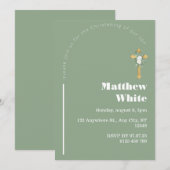 エレガントなクロス洗礼招待状 | 現代のミニマル 招待状 (正面/裏面)