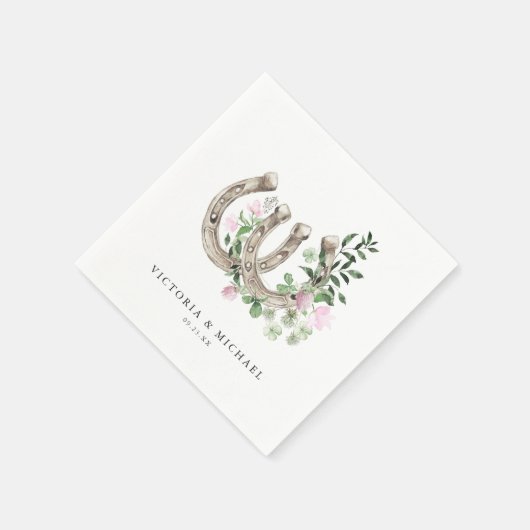 エレガントなクローバー ホースシューズ ボタニカル ウェディング スタンダードカクテルナプキン (角)