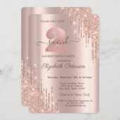 エレガントなグリッターが滴るローズゴールドの2歳誕生日 招待状 (正面/裏面)