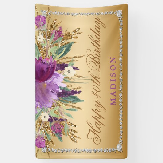 エレガントなグリッターによってはダイヤモンドの金ゴールドの誕生日が開花します 横断幕 (縦)