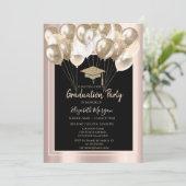 エレガントなグリッターの卒業帽、バルーン ローズゴールド 招待状 (スタンド正面)