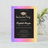 エレガントなグリッターの卒業帽 色とりどりのグリッター 招待状 (スタンド正面)