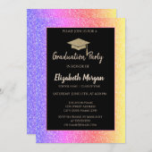 エレガントなグリッターの卒業帽 色とりどりのグリッター 招待状 (正面/裏面)