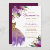 エレガントなグリッターアメジストドレスのキンセアネラ 招待状 (正面/裏面)