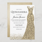 エレガントなグリッターゴールドドレスのキンセアニエラ招待状 招待状 (正面/裏面)