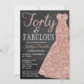 エレガントなグリッタードレス | 40歳 & ファビュラス 誕生日 招待状 (正面)
