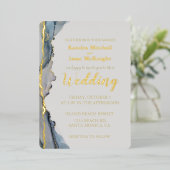 エレガントなグリッター ダスティーブルー ゴールド 箔招待状 (立ち正面)