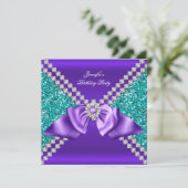 エレガントなグリッター ティール ブルー パープル ダイヤモンド 誕生日 招待状 (スタンド正面)