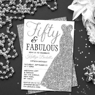 エレガントなグリッター ドレス   50歳 & ファビュラス 誕生日 招待状