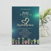 エレガントなグリッター ハート サボテン 緑の結婚前お披露目パーティー 招待状 (スタンド正面)