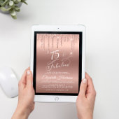 エレガントなグリッター バーチャル 75歳の誕生日パーティー 招待状