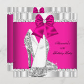 エレガントなグリッター ピンク シルバー グラマラス ハイ ヒール 招待状 (正面/裏面)