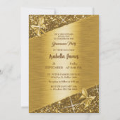 エレガントなグリッター フォイル スパークル シック ゴールド バタフライ 招待状 (裏面)