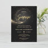 エレガントなグリッター ブラック＆ゴールド サプライズパーティ 招待状 (スタンド正面)