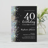 エレガントなグリッター ブラック 40歳の誕生日パーティー 招待状 (スタンド正面)
