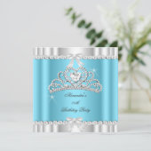 エレガントなグリッター ブルー グラマラス シルバー ティアラ ハート 招待状 (スタンド正面)